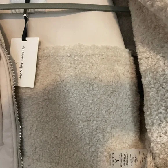 NWT Maniere De Voir Borg Biker Jacket Vegan Leather 6 angular hem beige‎ casual - Picture 6 of 8